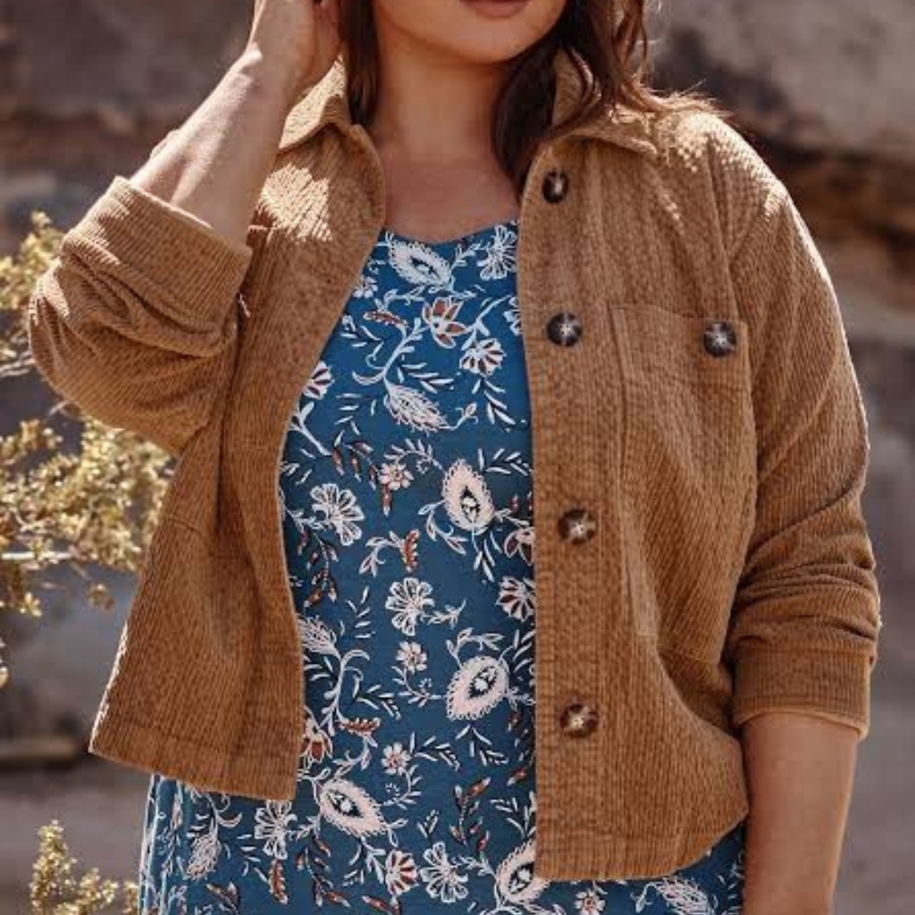 J. Jill Vicuna Corduory Cropped Jacket Womens Xl Tall Shacket Tan Preppy Coastal